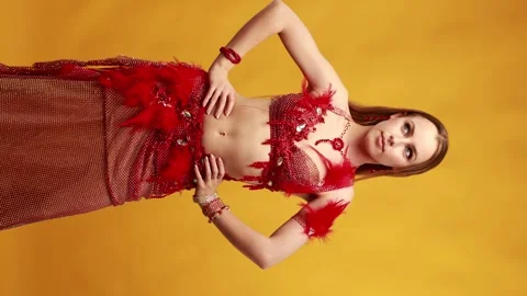 Dancer in bright oriental costume dancing belly dance Stock Footage 291132342