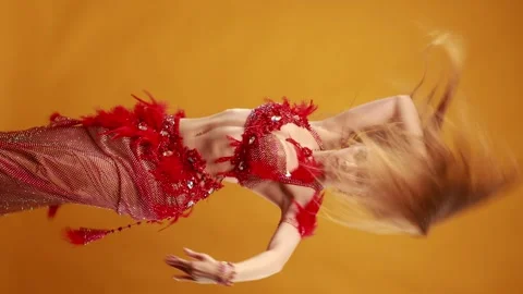 Dancer in bright oriental costume dancing belly dance Stock Footage 291132673
