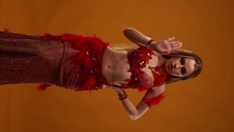 Dancer in bright oriental costume dancing belly dance Stock Footage 291132741