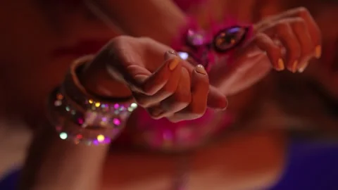 Dancer in bright oriental costume dancing belly dance Stock Footage 291134662