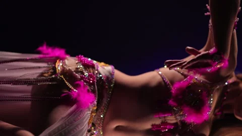 Dancer in bright oriental costume dancing belly dance Stock Footage 291136493