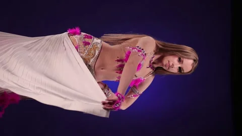 Dancer in bright oriental costume dancing belly dance Stock Footage 291136691