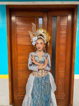 Dancer in Costume After Makeup for Independence Day Show, Bandung Stock Photos