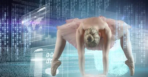 Dancer dancing with digital technology interface 스톡 사진