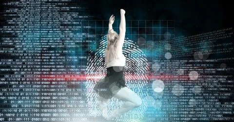 Dancer dancing with digital technology interface 库存照片