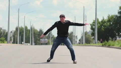 Dancer dancing hip hop on the road. Youth subculture. Slow motion Stock Footage 138808686