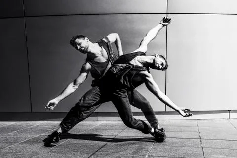 Dancer dancing modern dance with his ghost double Stock Photos