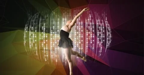 Dancer with digital technology interface and colorful background 스톡 사진