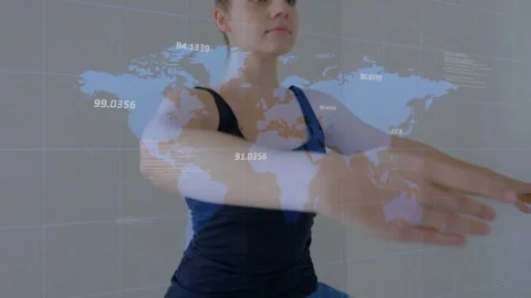 Dancer doing barre workout camera pulling back causing plie, holding barre under Stock Footage 331615183