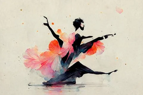 Dancer in a dynamic dance pose, abstract watercolor background. Stock Illustration