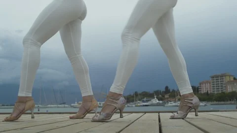 Dancer feet close up shot dancing on the dock outside, outdoors. Stock Footage 116687935