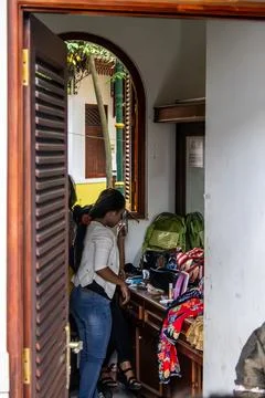 A dancer getting dressed up for the setu babakan cultural festival. Stock Photos