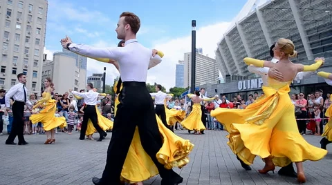 Dancer group near renewed Olympic Sport Stadium in Kiev, Ukraine. Stock Footage 53344330