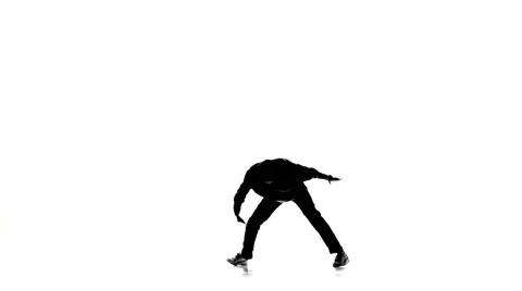 Dancer man dancing breakdance professionally moves, white, silhouette, slow 스톡 동영상 61176886
