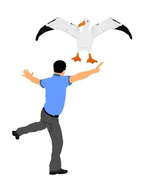 Dancer man dancing with seagull friend vector Stock Illustration