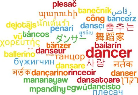 Dancer multilanguage wordcloud background concept Stock Illustration