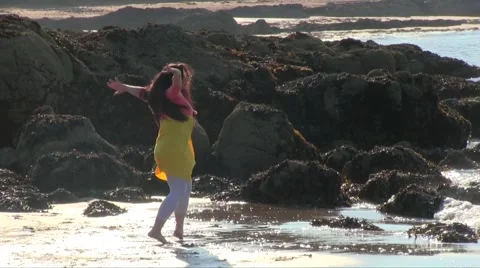 Dancer Performing And Practicing on the beach Stock Footage 55342462
