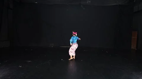 Dancer Performing on Stage with Shadow Stock Footage 313355391