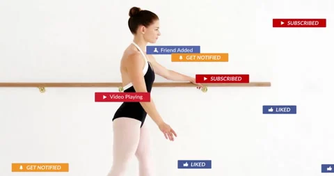 Dancer practicing ballet at barre lifting foot en pointe, sparking floating Stock Footage 313677073