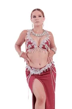 Dancer in red oriental costumes dance belly dance Foto stock