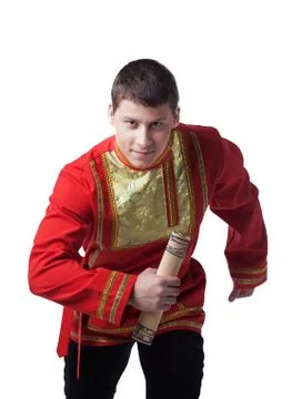 Dancer in russian costume with message Stock Photos