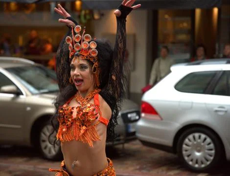 Dancer in Samba procession at the 26th Helsinki Samba Carnaval Stock Photos