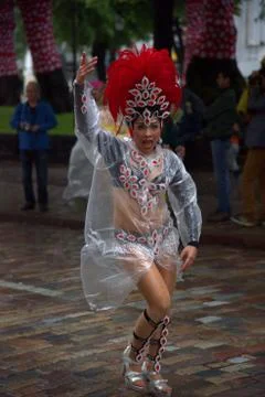 Dancer in Samba procession at the 26th Helsinki Samba Carnaval Stock Photos