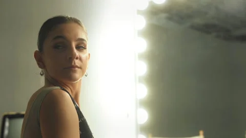 Dancer Sits At Makeup Mirror Video stock 154966954