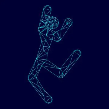 Dancer stick low poly triangulation triangulated polygonal electric cyan blue Illustrazione stock