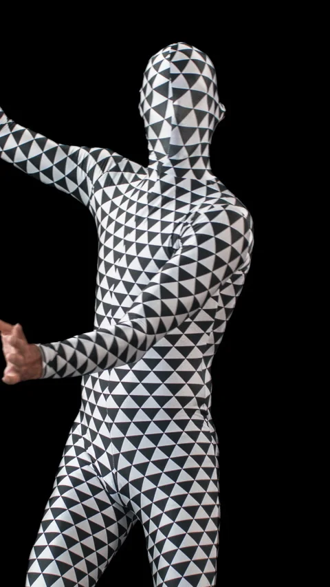Dancer in a triangular pattern body suit in vertical Stock Footage 264749228