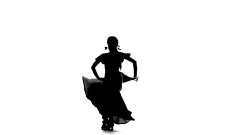 Dancer turns in an incendiary dance of Argentine flamenco. White background Видео 91642926