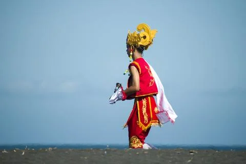 A dancer walked behind the stage as he prepared for the show Stock Photos