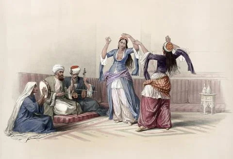 Dancers in Cairo, Egypt, around 1850, Historical, digitally restored Stock Illustration