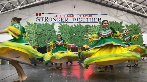 Dancers in costumes perform their practiced dance steps Stock Footage 335525647