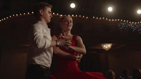 Dancers Couple Dancing Classic Dance on Stage Stock Footage 158612792