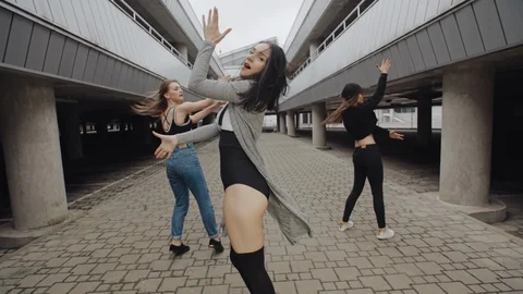 Dancers dancing and performs modern dance, contemporary freestyle Stock Footage 97072295