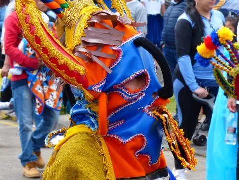 Dancers dressed in masks as Devil Huma, Ecuador Stock Photos