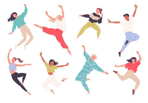 Dancers. Group of young happy dancing people. Illustrazione stock