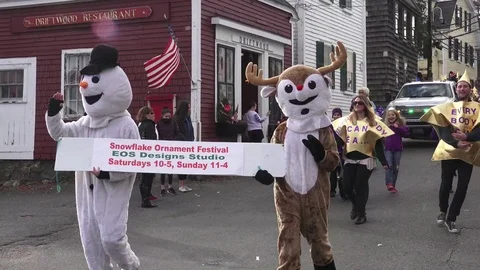 Dancers Marching in a Christmas Parade Stock Footage 70336442