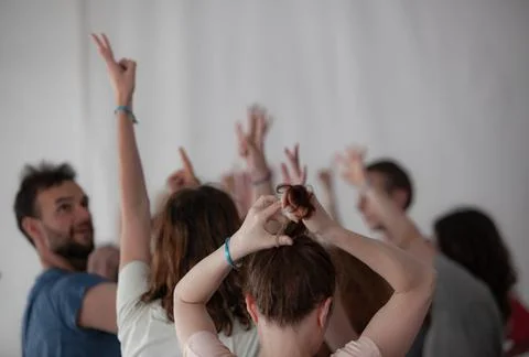 Dancers movement contact improvisation performance Stock Photos