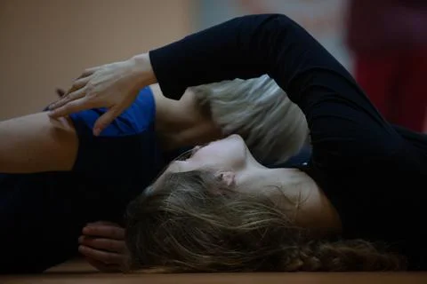 Dancers movement contact improvisation performance Stock Photos