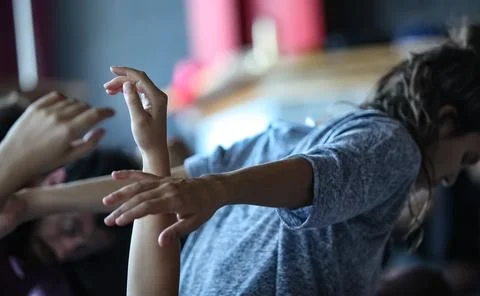 Dancers movement contact improvisation performance Stock Photos