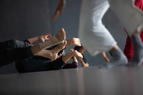 Dancers movement contact improvisation performance Stock Photos
