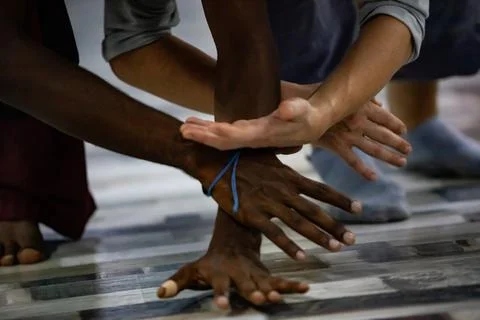 Dancers movement contact improvisation performance Stock Photos