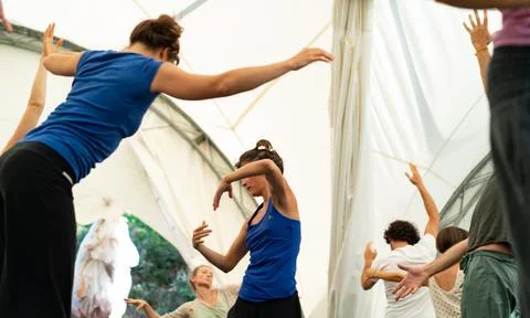 Dancers movement contact improvisation performance Stock Photos
