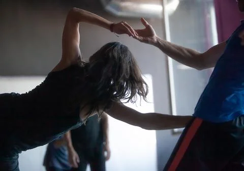 Dancers movement contact improvisation performance Stock Photos