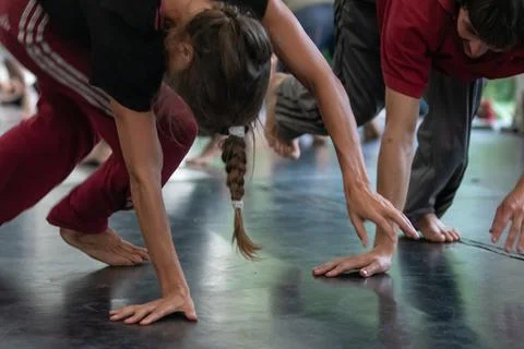 Dancers movement contact improvisation performance Stock Photos