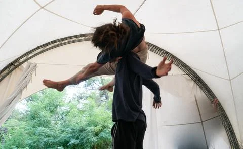 Dancers movement contact improvisation performance Stock Photos