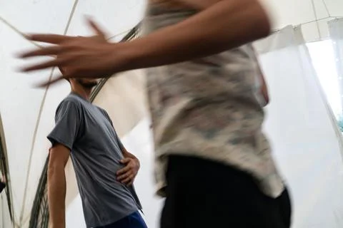 Dancers movement contact improvisation performance Stock Photos