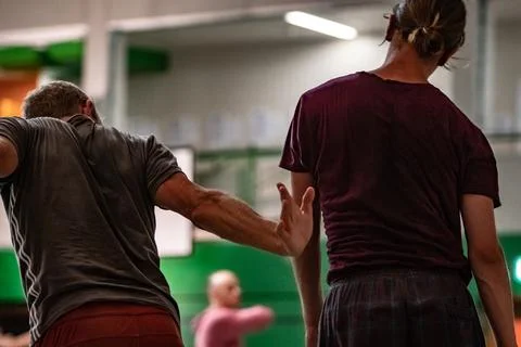 Dancers movement contact improvisation performance Stock Photos